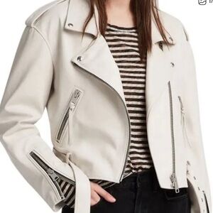 All Saints Women's Anderson Cream Leather Biker Jacket